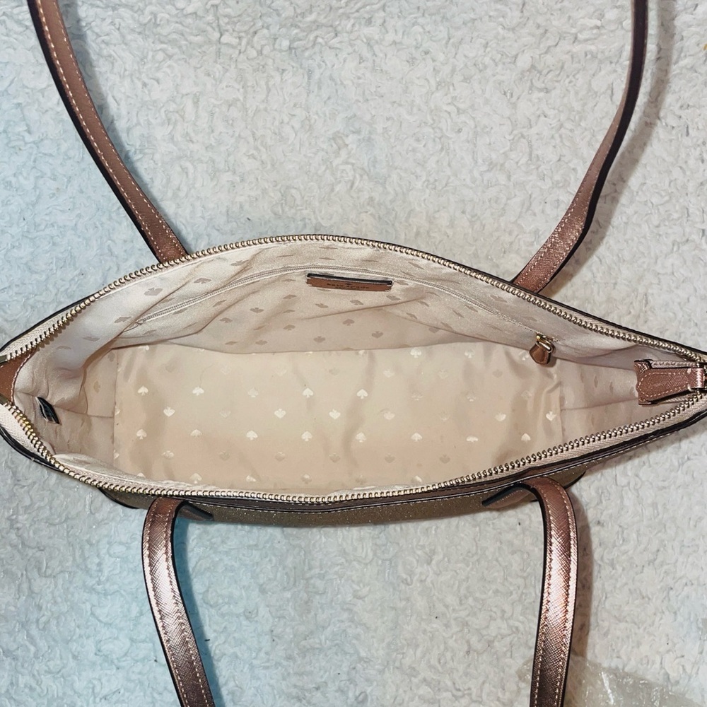 Kate Spade Shimmy Joeley Lola Glitter Rose Gold Zip Top Tote Shoulder Bag - Picture 13 of 17
